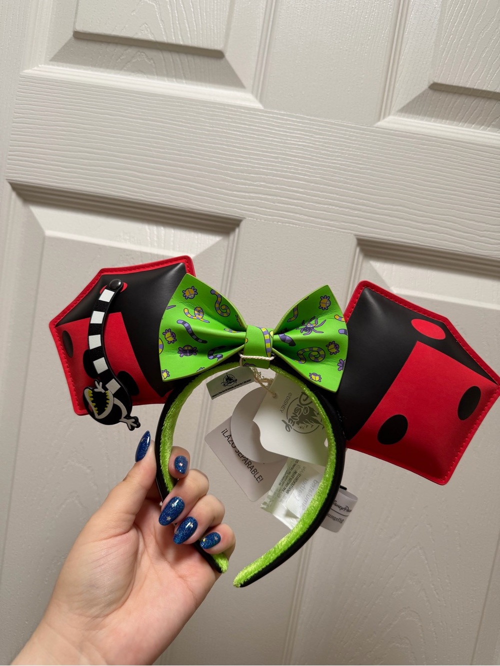 Disney Oogie Boogie Bash Red & Black Dice Ear Headband with Green Bow